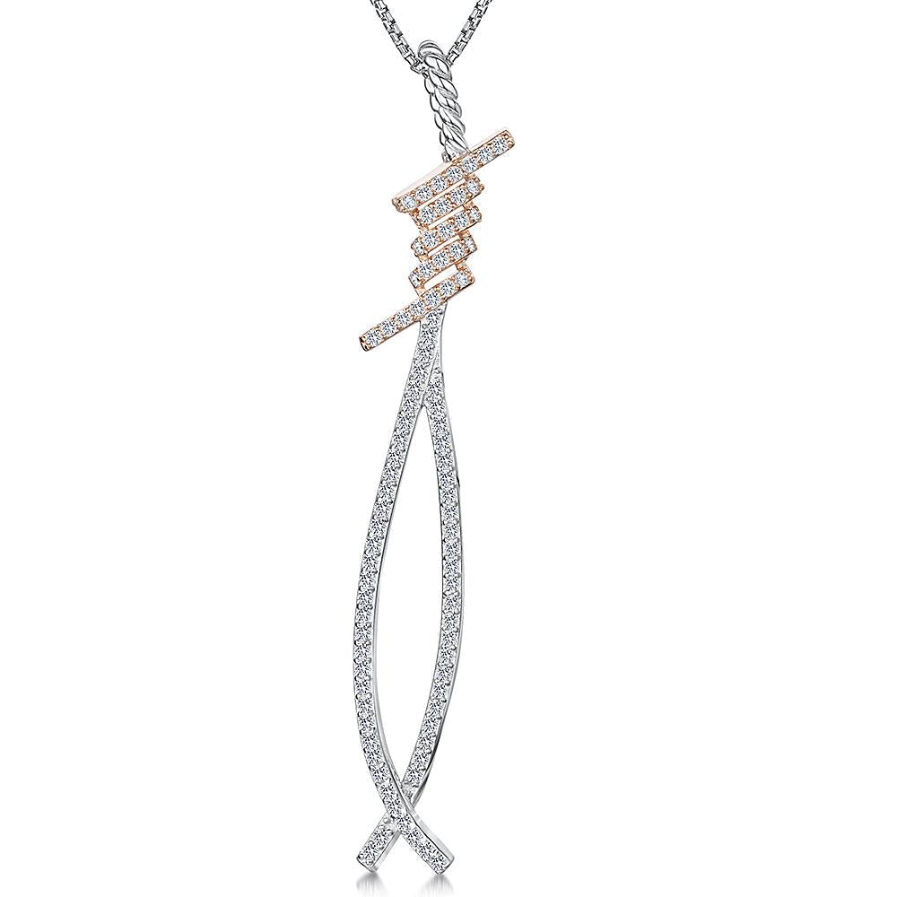 Sterling Silver Rose Gold Twisted Cross Over Pendant