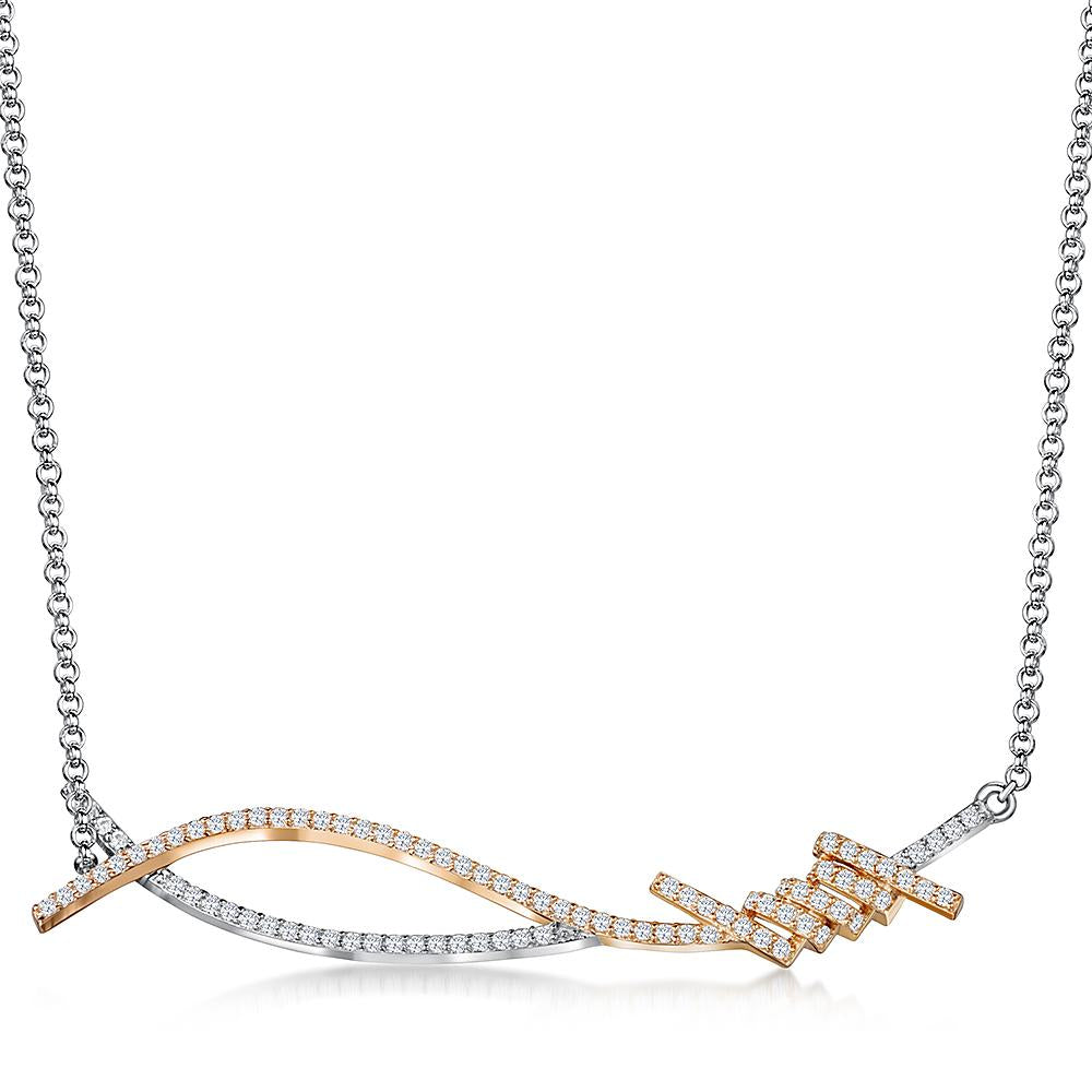 Sterling Silver Rose Gold Cross Over Necklace