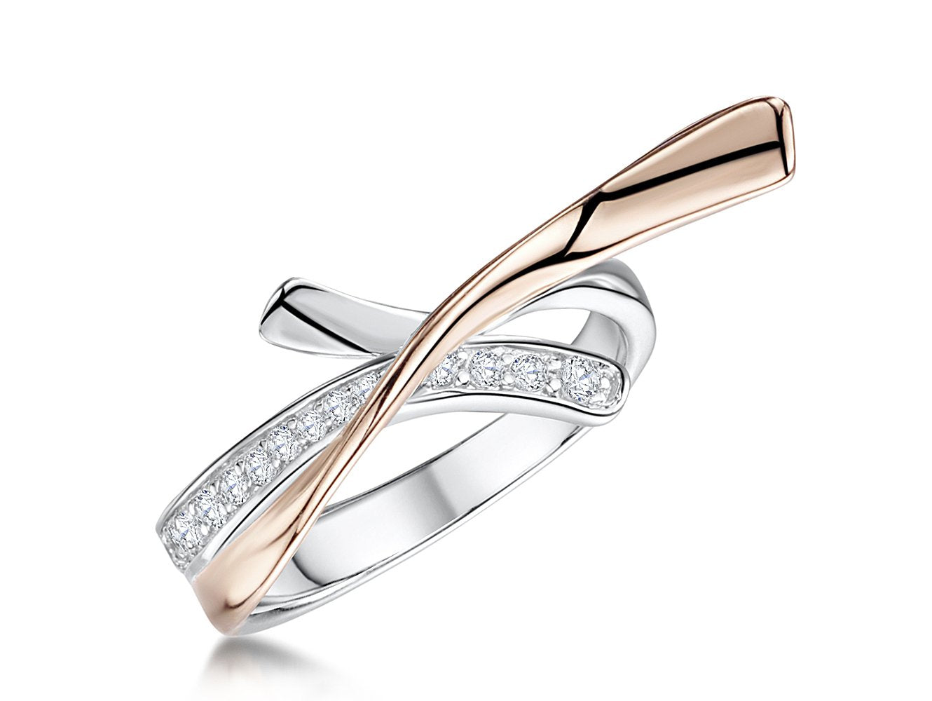 Rose Gold Twisted Ring  Set With Cubic Zirconia Stones