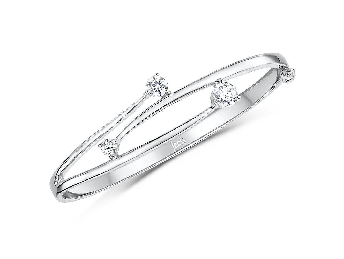 Sterling Silver Three Graduated Bangle With Cubic Zirconia Stones
