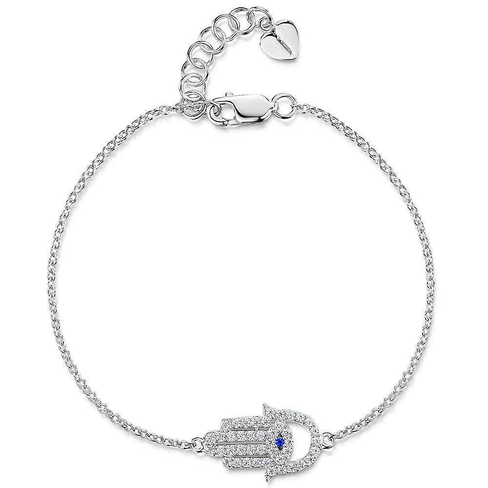 925 Sterling Silver Hamsa Hand Charm Bracelet | Premium  Cubic Zirconia