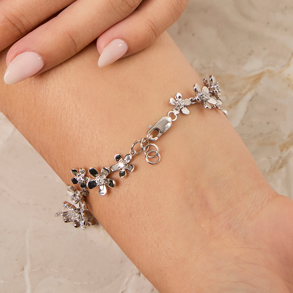 Sterling Silver Multi Flower Bracelet