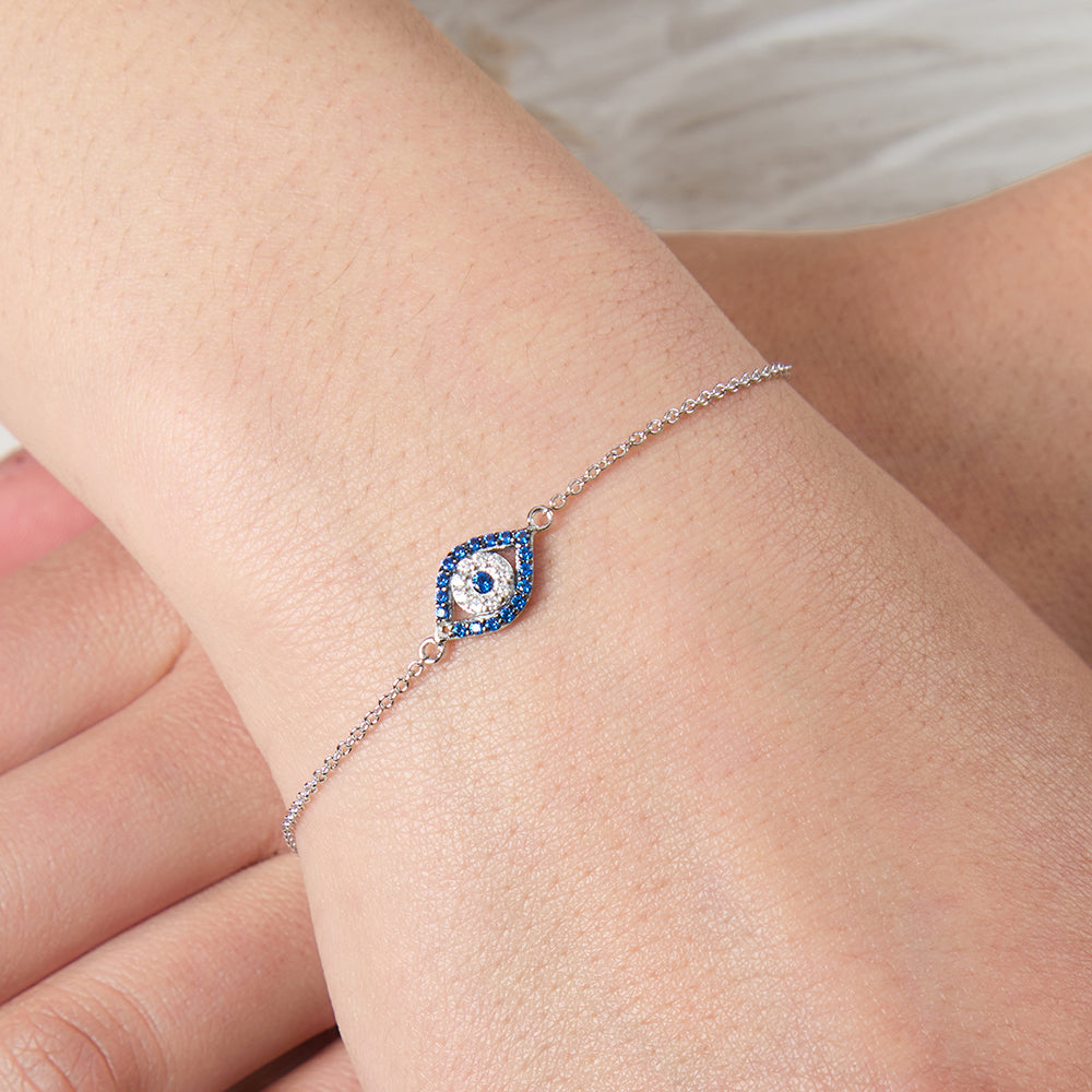 Sterling Deep Blue Silver Evil Eye Bracelet