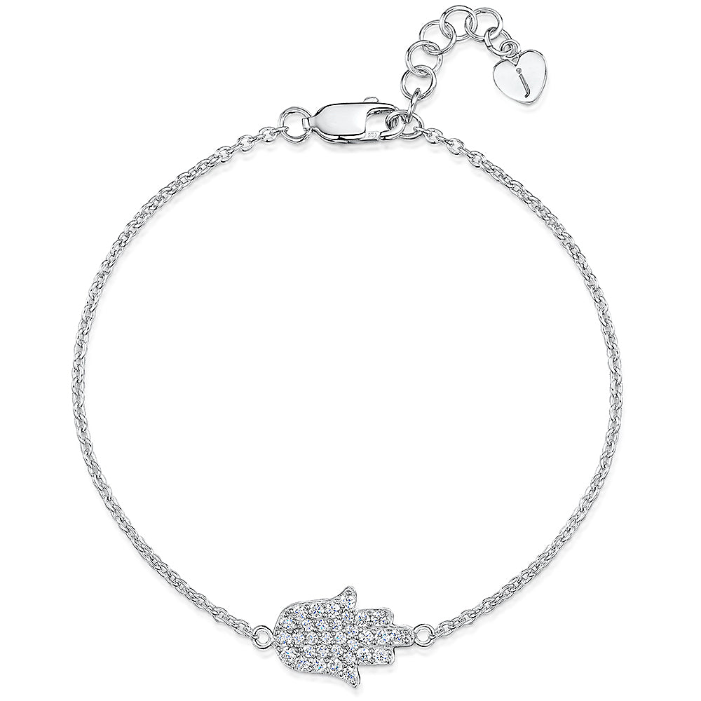 Sterling Silver and Cubic Zirconia Hamsa Hand Bracelet
