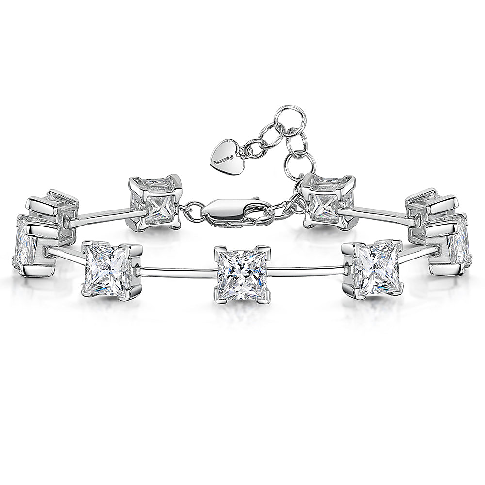 Sterling Silver Bar Bracelet With Square Cubic Zirconias