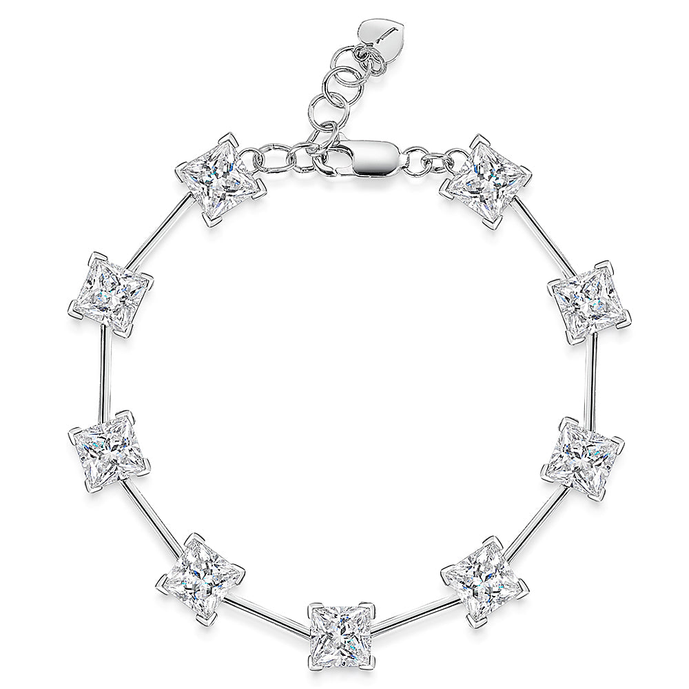 Sterling Silver Bar Bracelet With Square Cubic Zirconias
