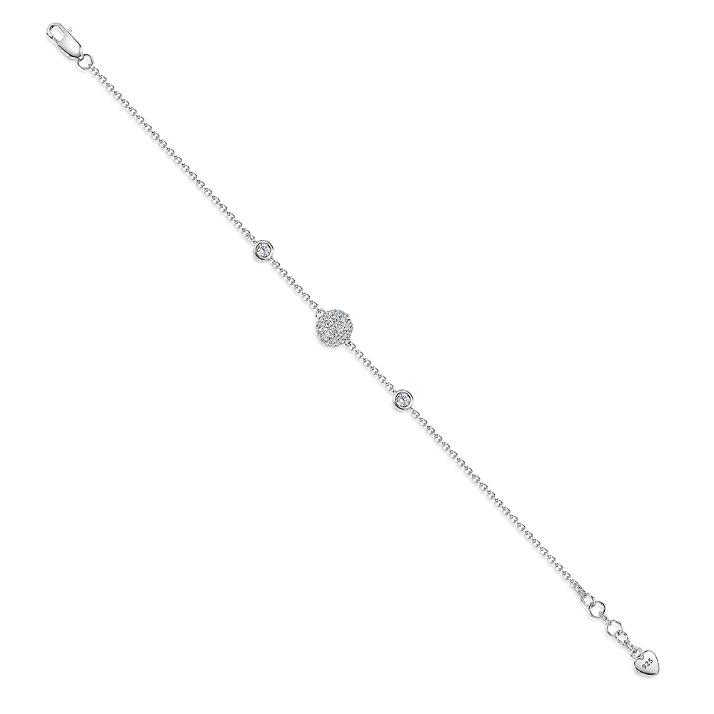 Sterling Silver Chain Bracelet With Pave Set Bal