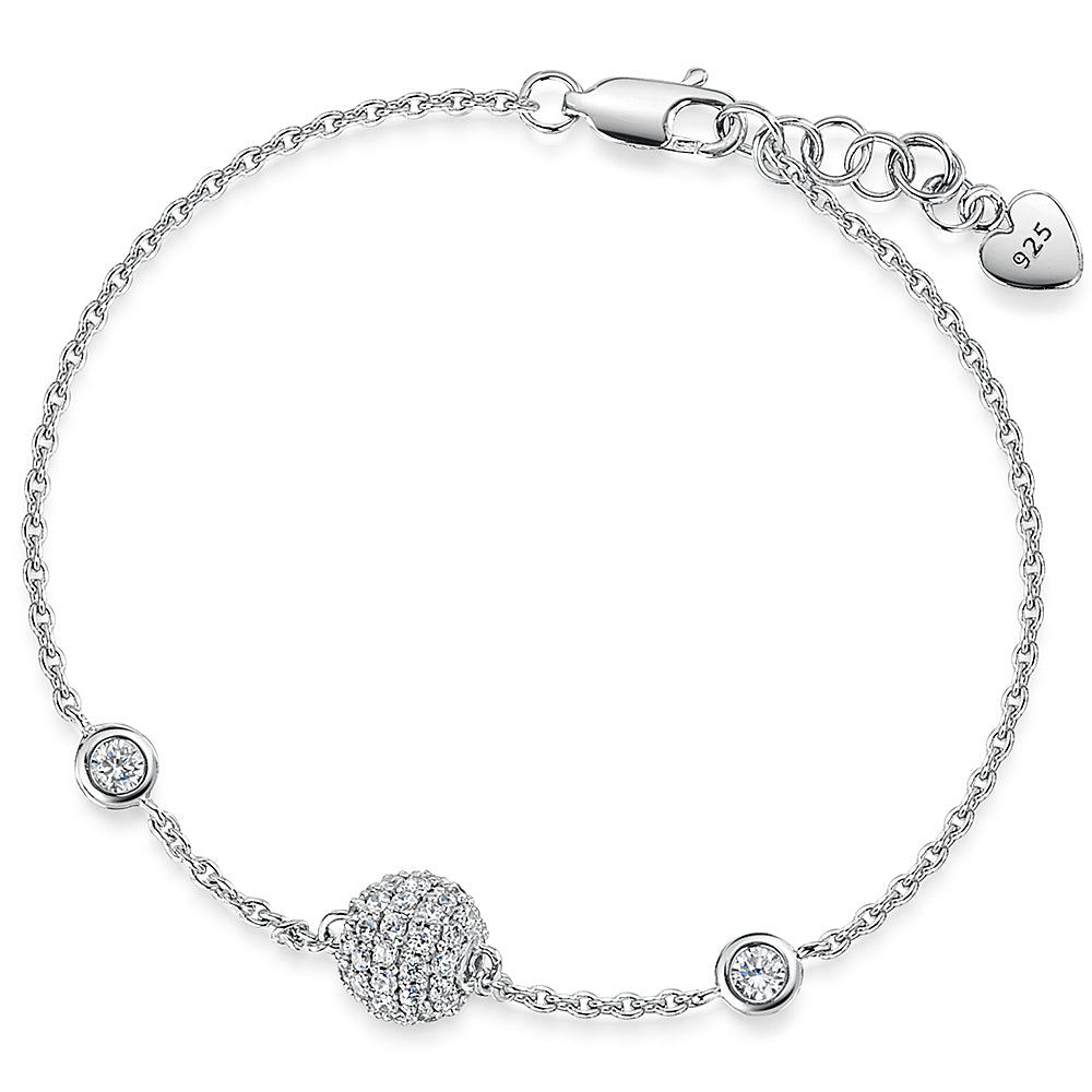 Sterling Silver Chain Bracelet With Pave Set Bal
