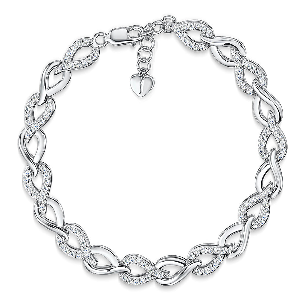 Sterling Silver Cubic Zirconia Plaited Link Bracelet