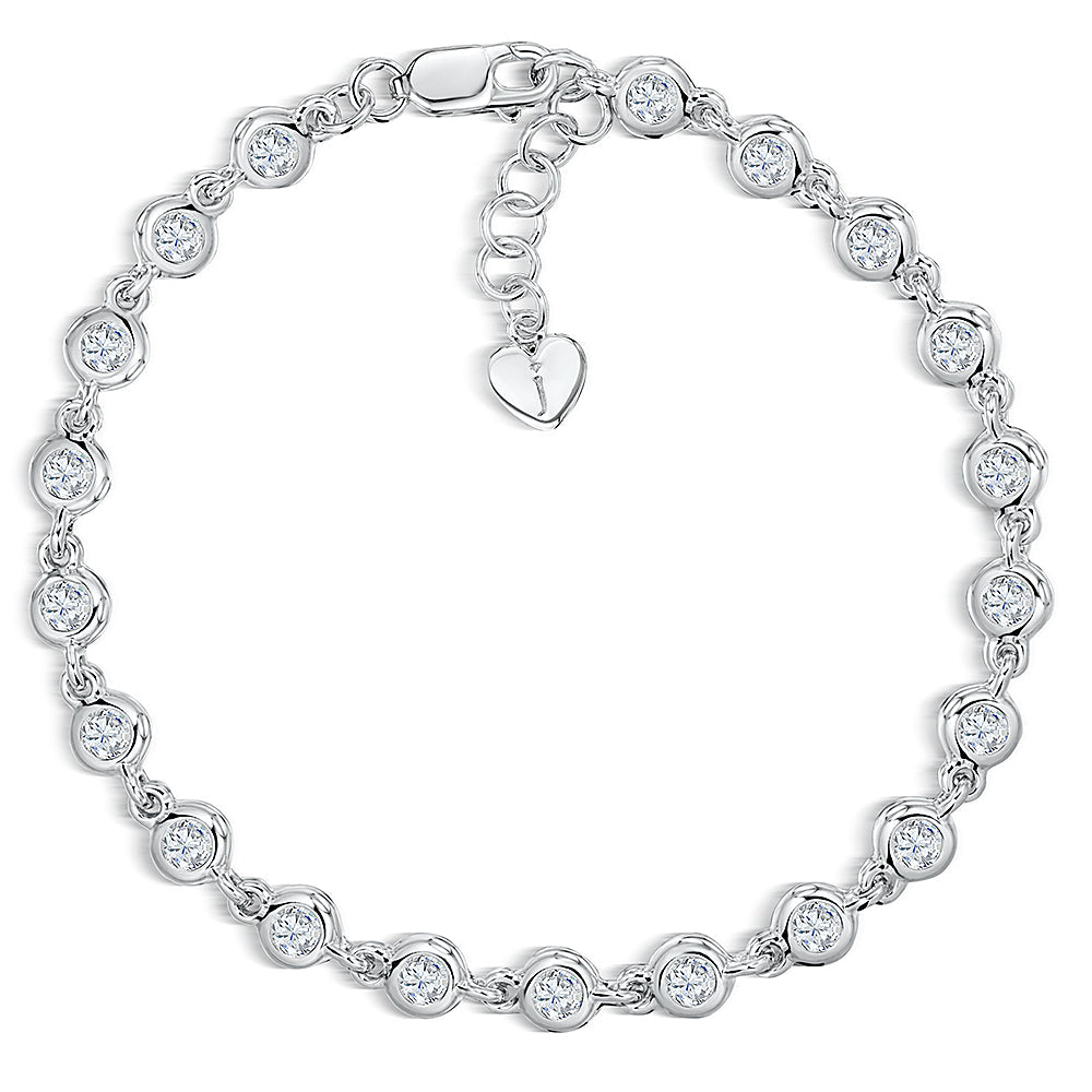 Sterling Silver And Cubic Zirconia Rub Link  Bracelet