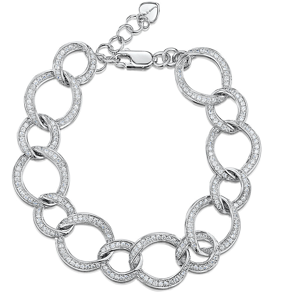 Sterling Silver Cubic Zirconia Circle Link Bracelet