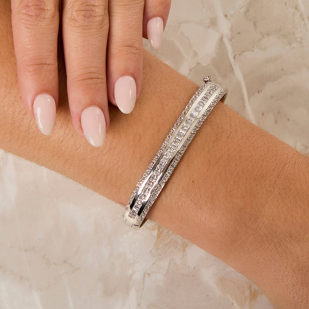 Sterling Silver Channel Set Cubic Zirconia Bangle