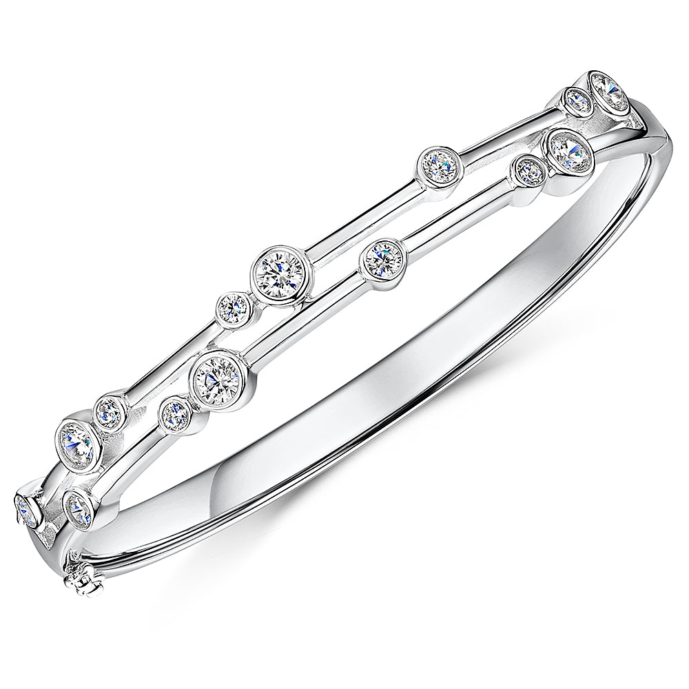 Solid 925 Sterling Silver Bezel-Set Multi-Stone Bubble Bangle| Premium Cubic Zirconia