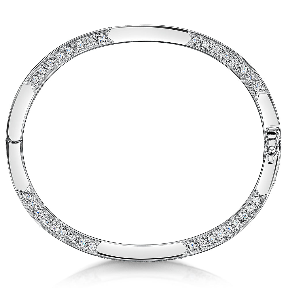 Sterling Silver Half Pave Cubic Zirconia Bangle