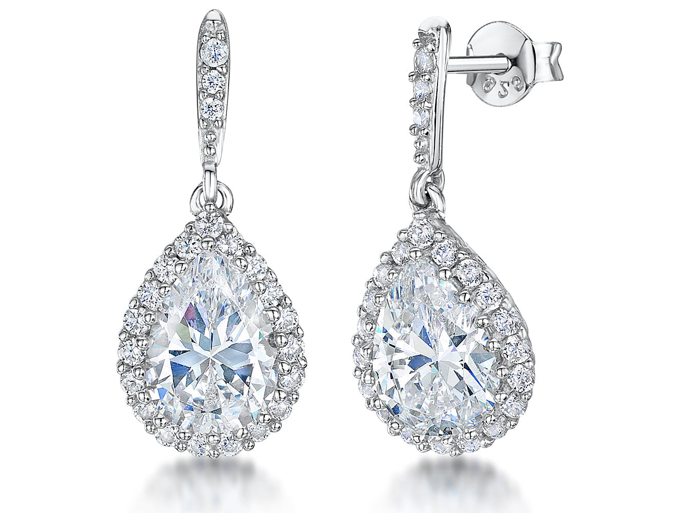 Sterling Silver Pear Drop Halo Earrings