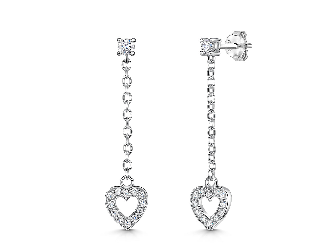 Sterling Silver Heart  Drop Earrings