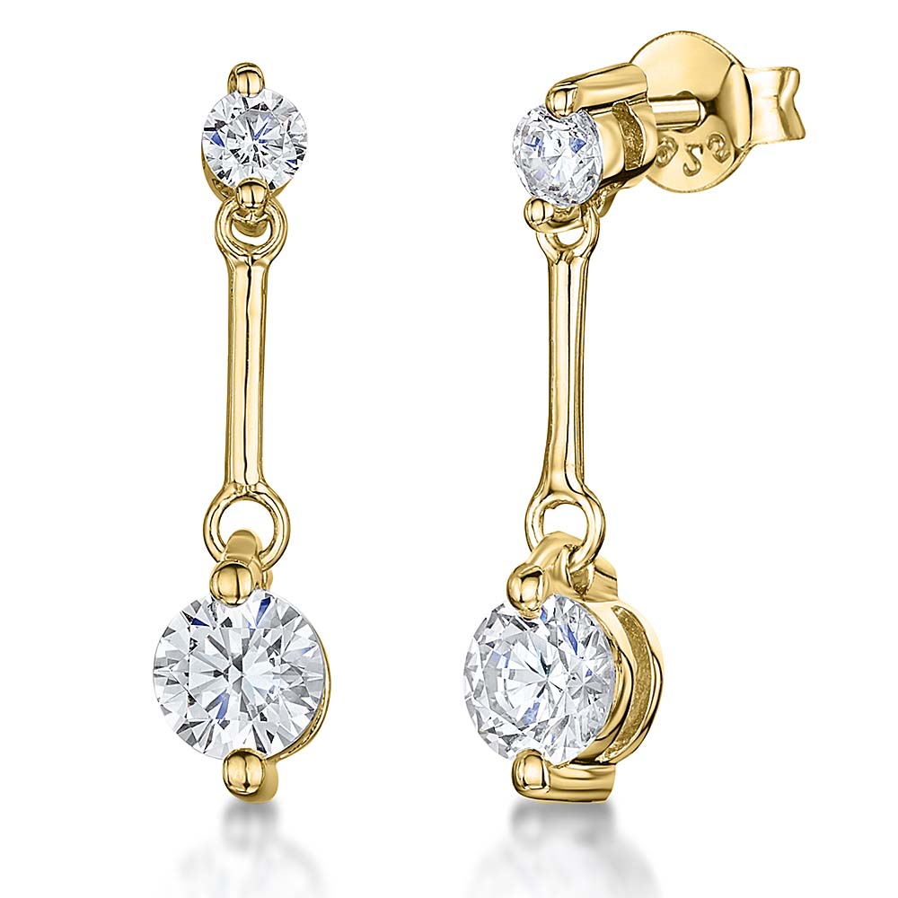 Gold Vermeil Two Stone Cubic Zirconia Drop Earrings