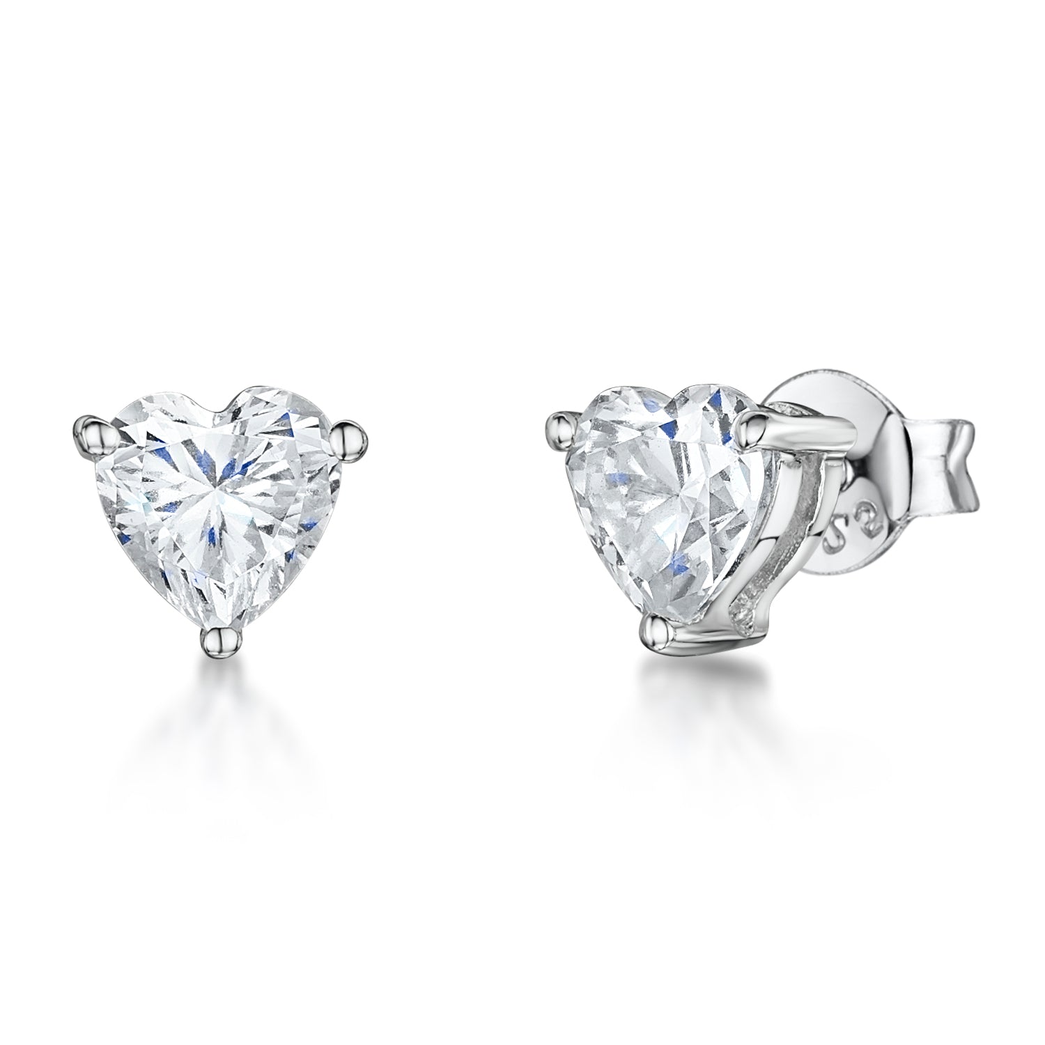 Sterling Silver Heart Solitaire  Earrings