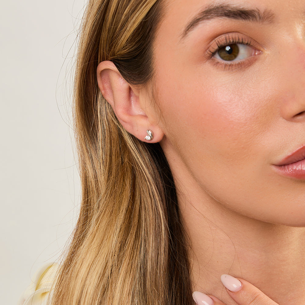 Sterling Silver Stud Coffee Bean Shape Earrings