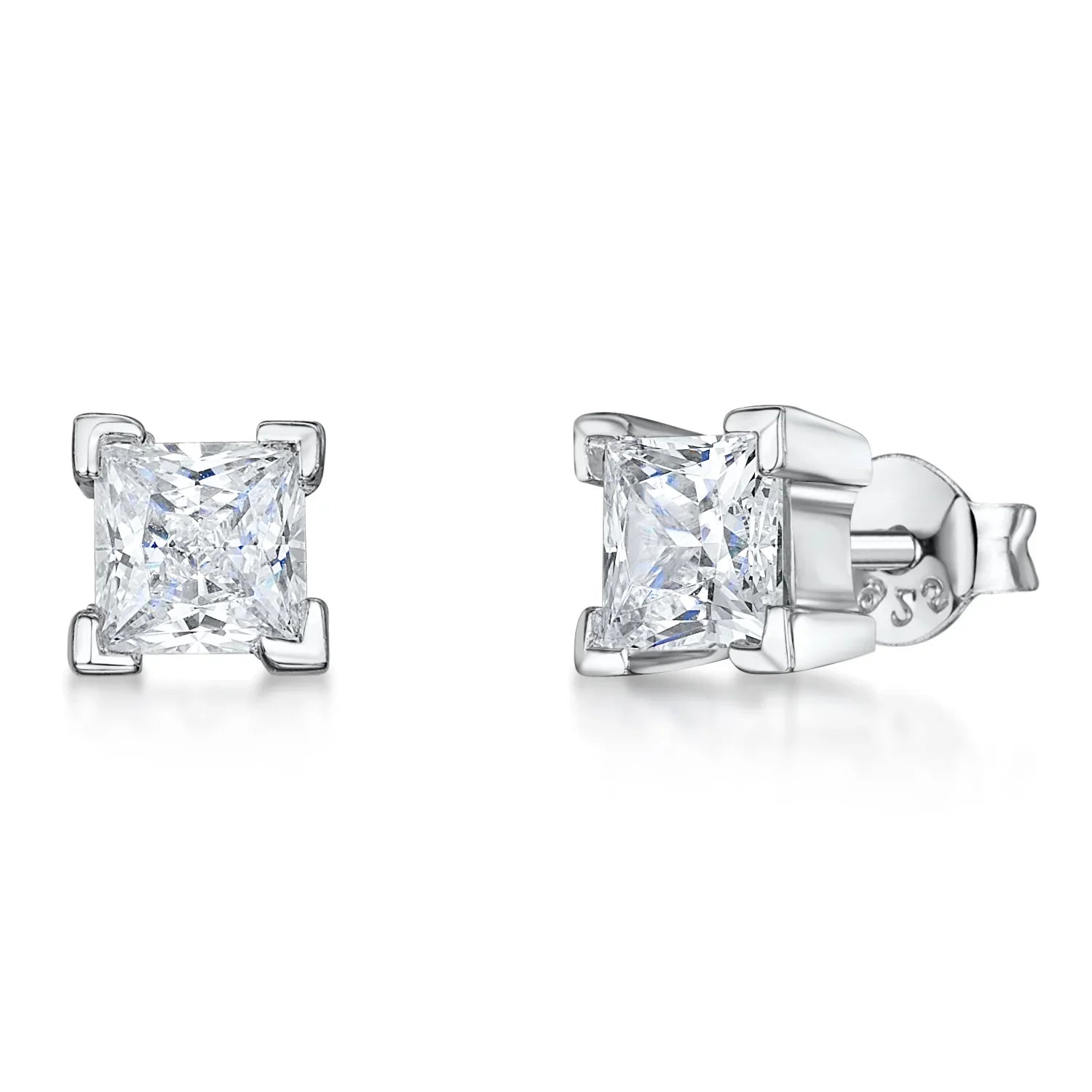 Sterling Silver Princess Cut Cubic Zirconia Earrinsg