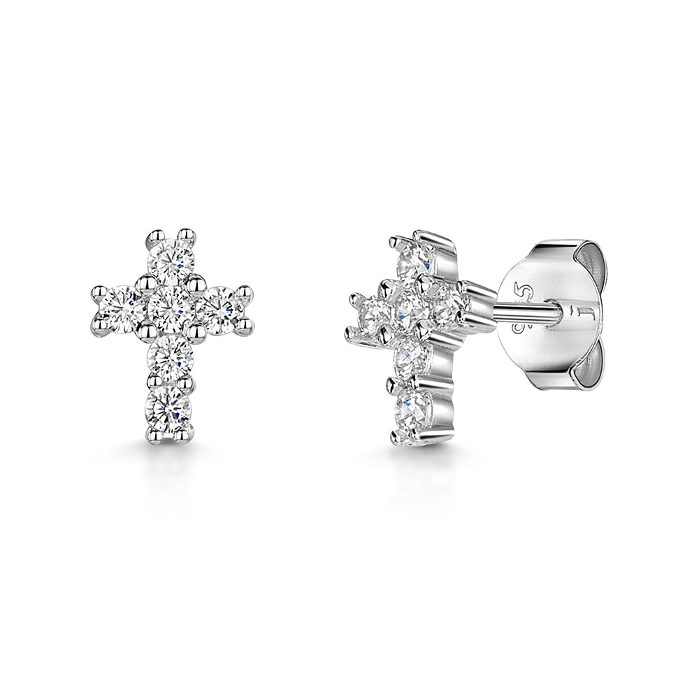 Sterling Silver Small Cubic Zirconia Cross Earrings