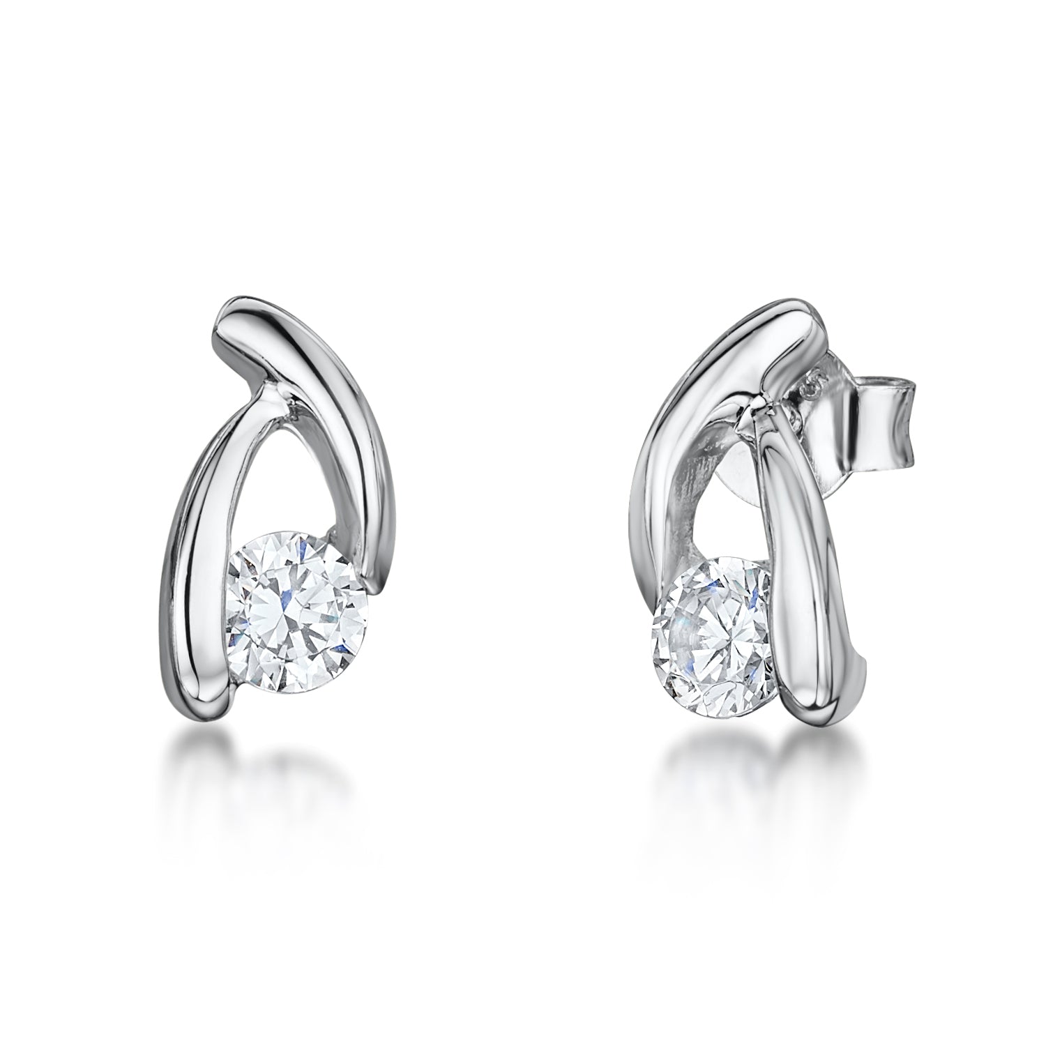 Sterling Silver Cubic Zirconia Wishbone Stud Earrings