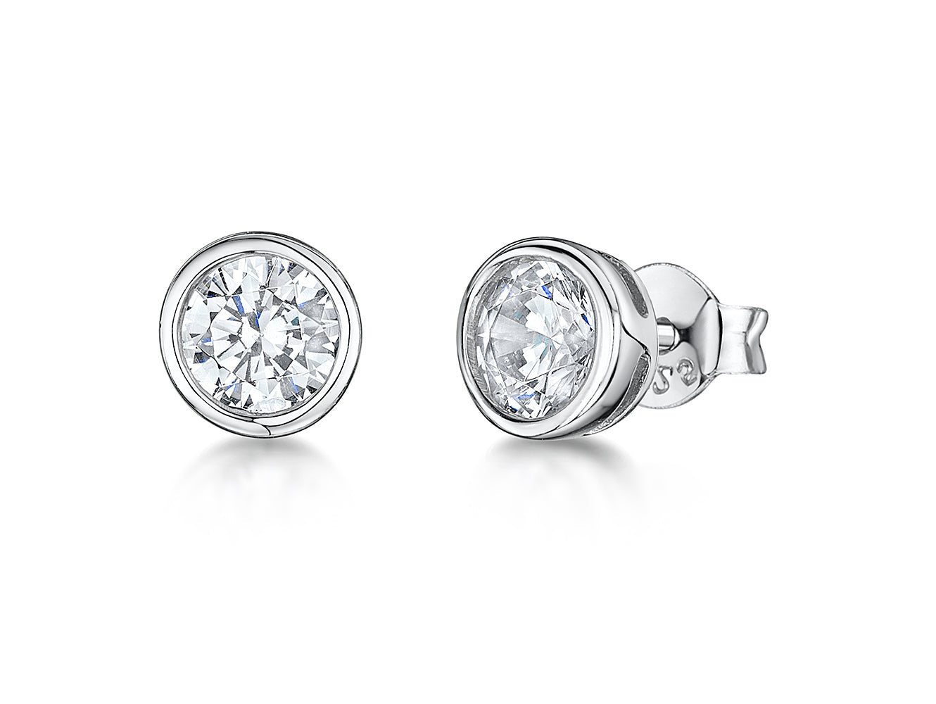 Sterling Silver, Stud Earring With 3mm Cubic Zirconia In A Rubover Setting