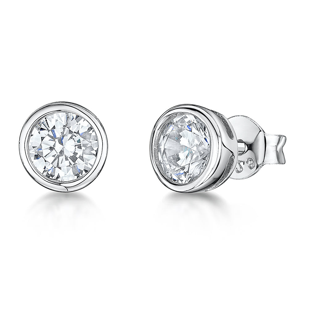 Sterling Silver, Yellow Gold 2ct Yellow Gold Rubover Stud Earrings
