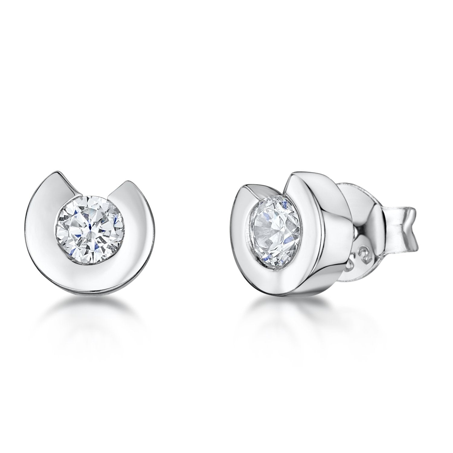 Sterling Silver Cubic Zirconia  Horseshoe Stud Earrings