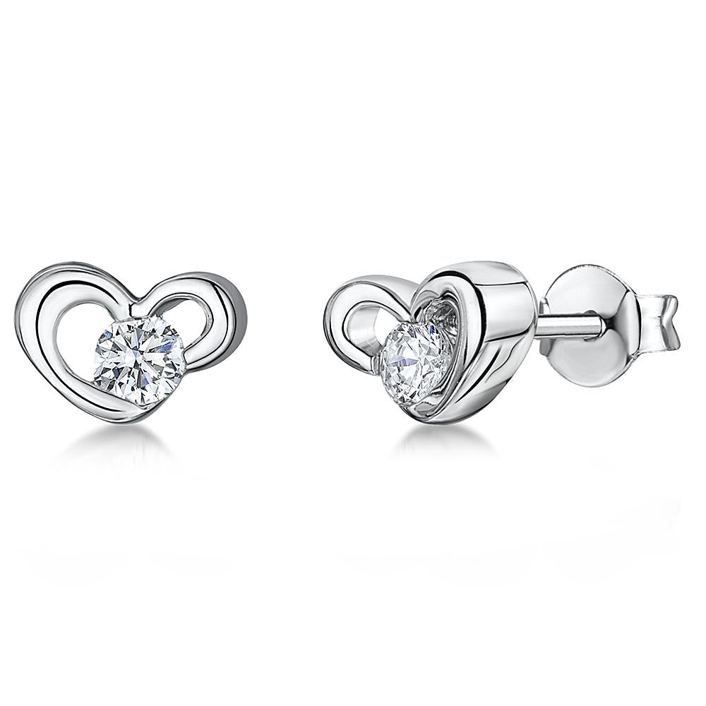 Sterling Silver Cubic Zirconia  Heart Stud Earring