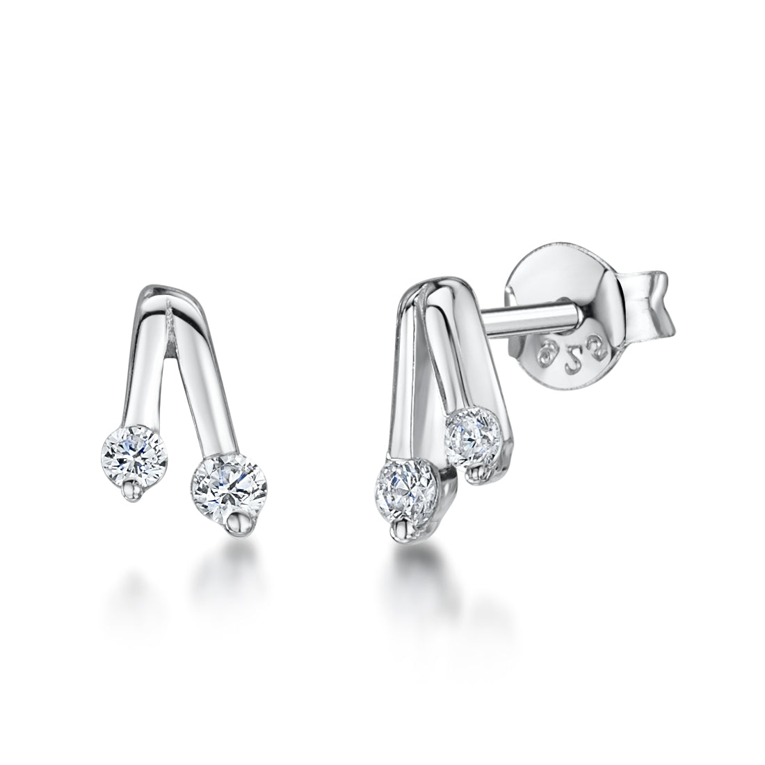 Sterling Silver Inverted 'V' Stud Earrings
