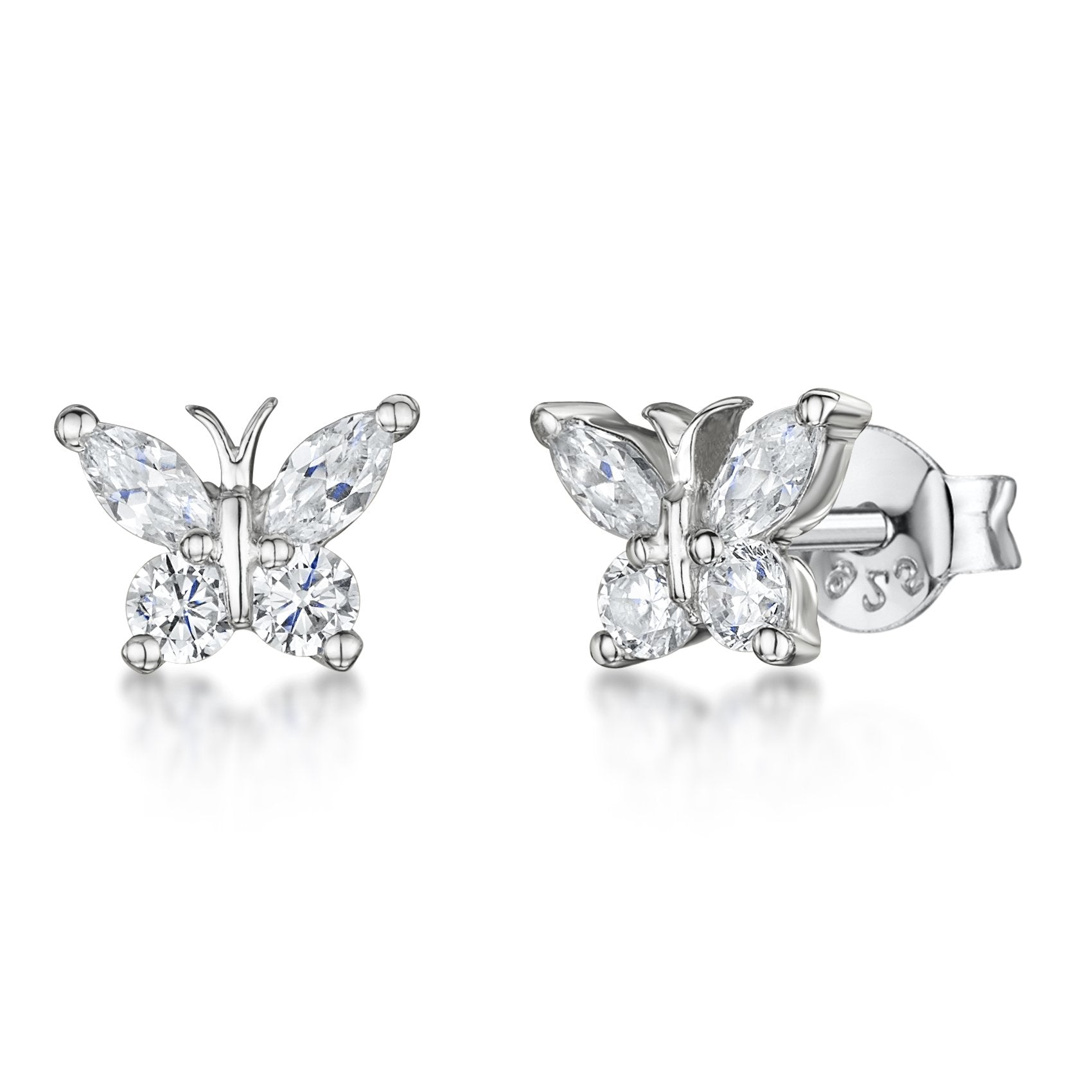 Sterling Silver Butterfly Stud Marquise and Round Cubic Zirconia Earrings