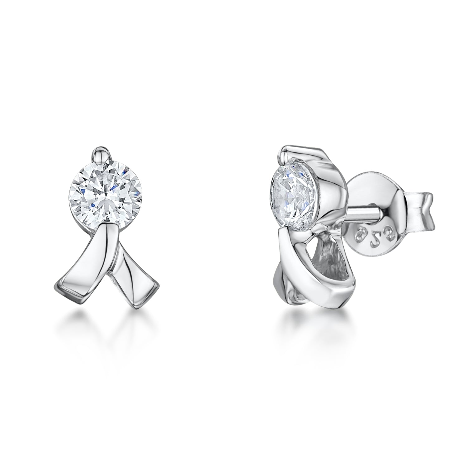 Sterling Silver Cubic Zirconia V Twist  Stud Earrings