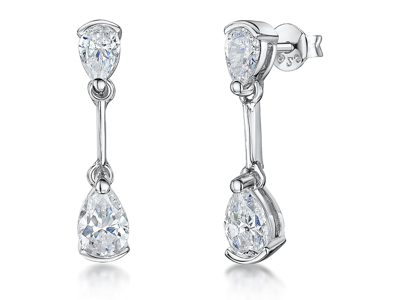 Sterling Silver Teardrop Cubic  Zirconia Earrings