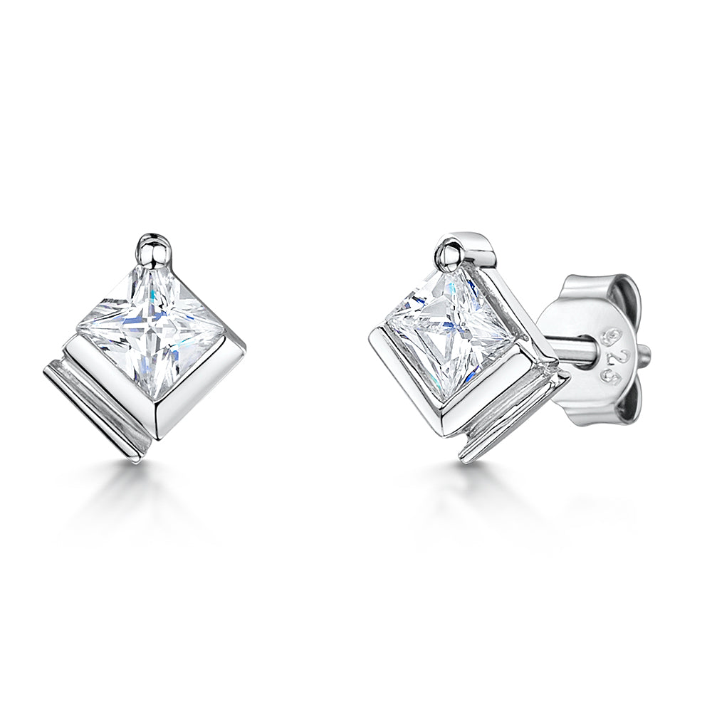7.5mm Sterling Silver Half Bar Set Earrings