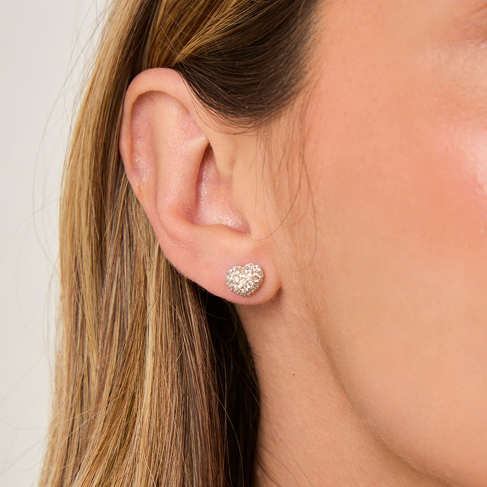 Sterling Silver  Cubic Zirconia Pave Heart Stud Earrings