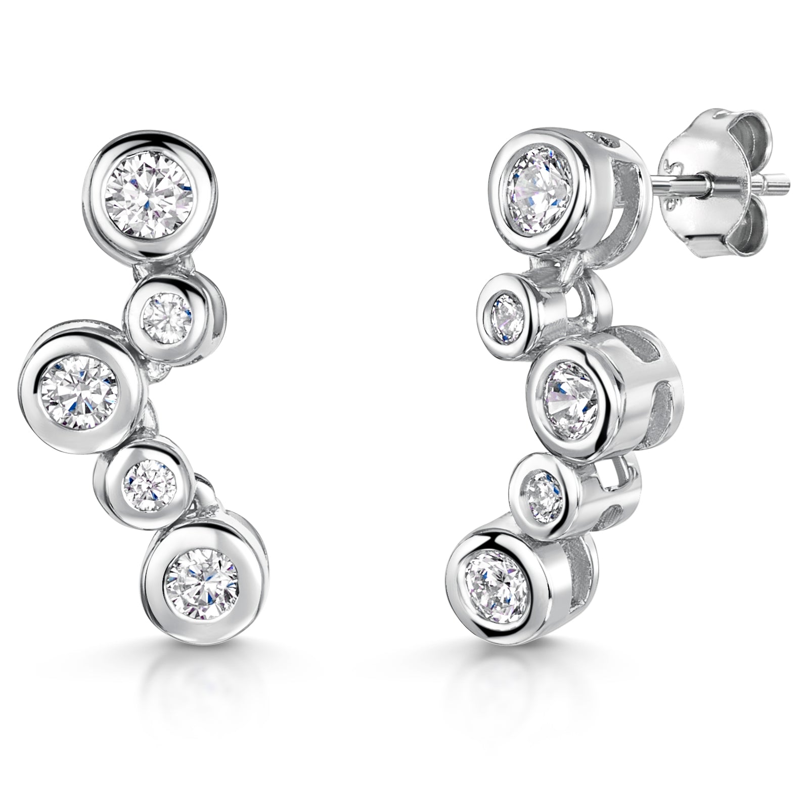Sterling Silver Five Cubic Zirconia Bubble Drop Earrings