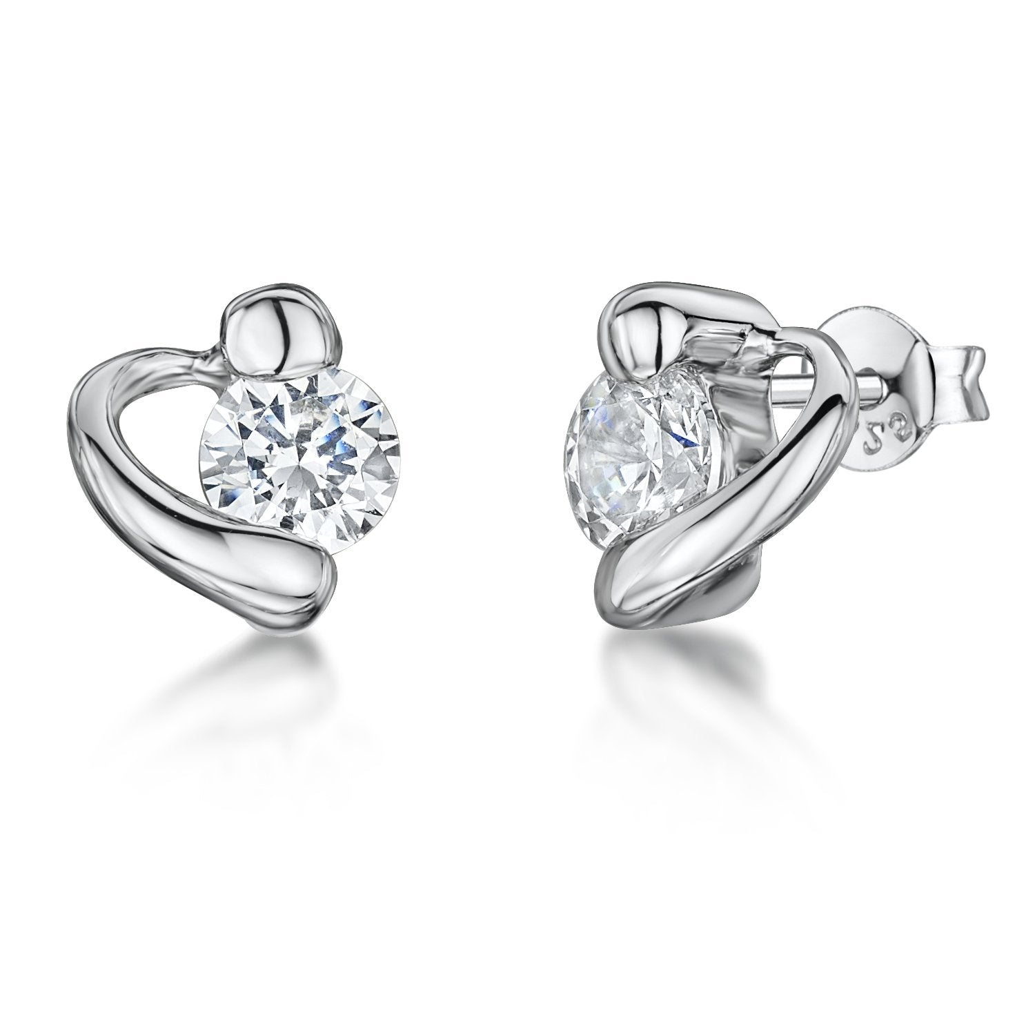 Sterling Silver Small Offset Heart Stud Earrings
