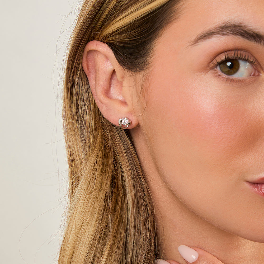 Sterling Silver Small Offset Heart Stud Earrings