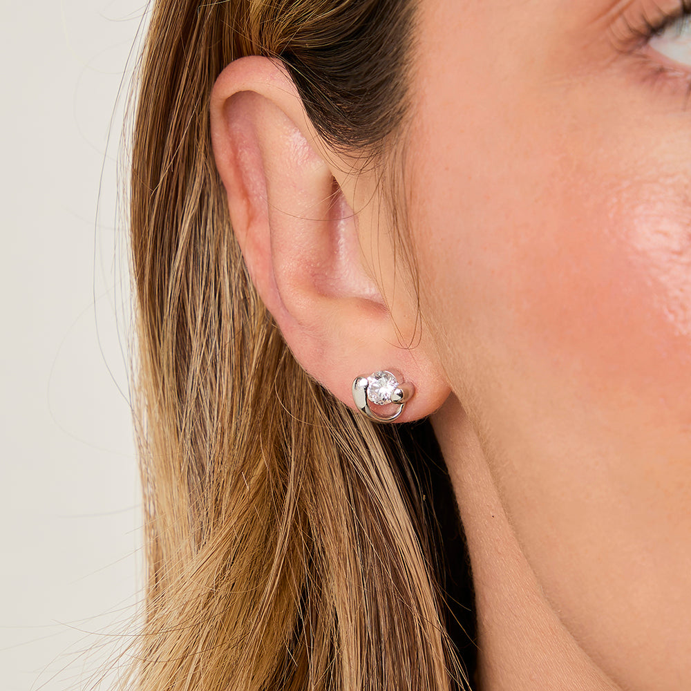 Sterling Silver Small Offset Heart Stud Earrings