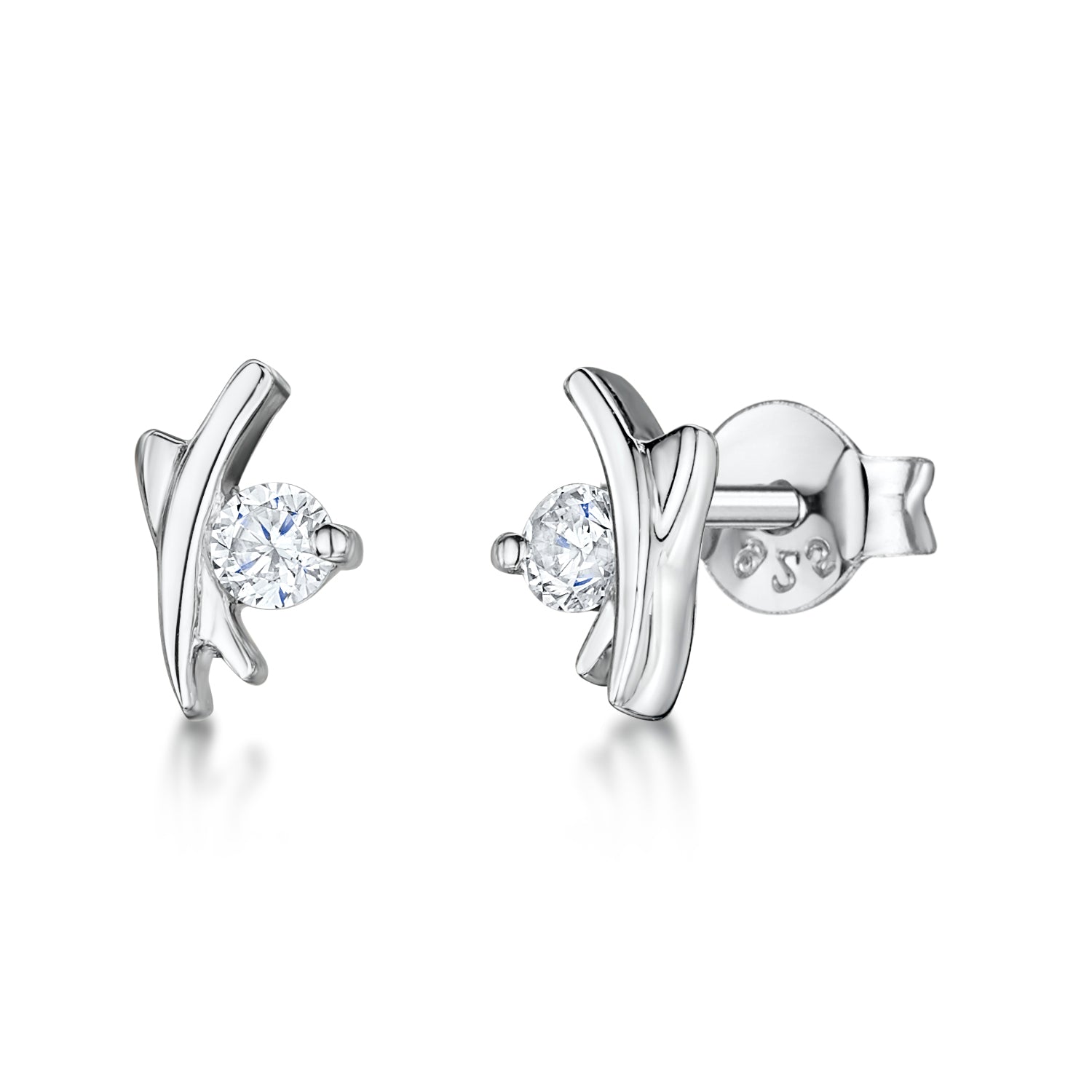 Sterling Silver And Cubic Zirconia Criss Cross Stud Earrings