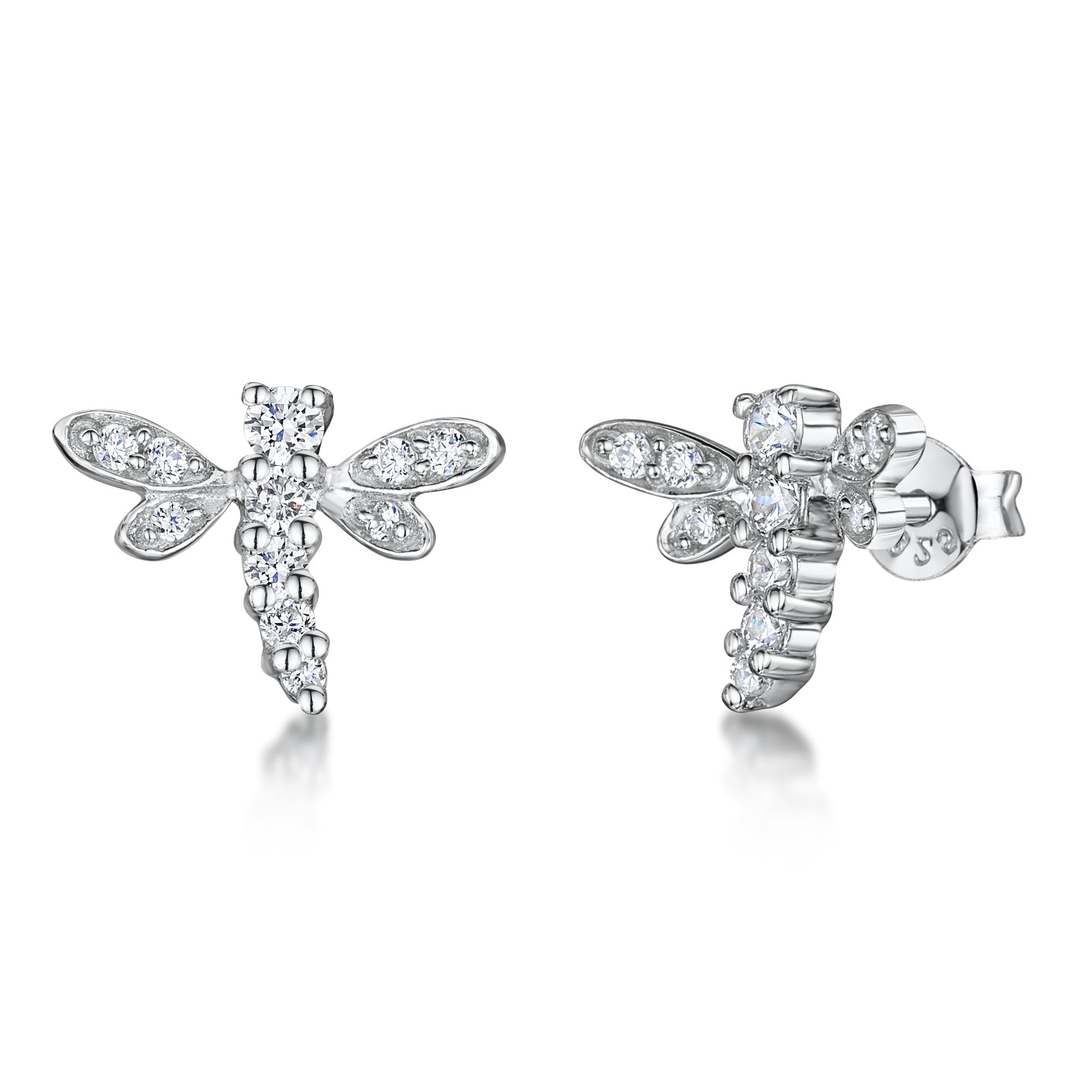 Sterling Silver Dragonfly Set With Cubic Zirconia Stones