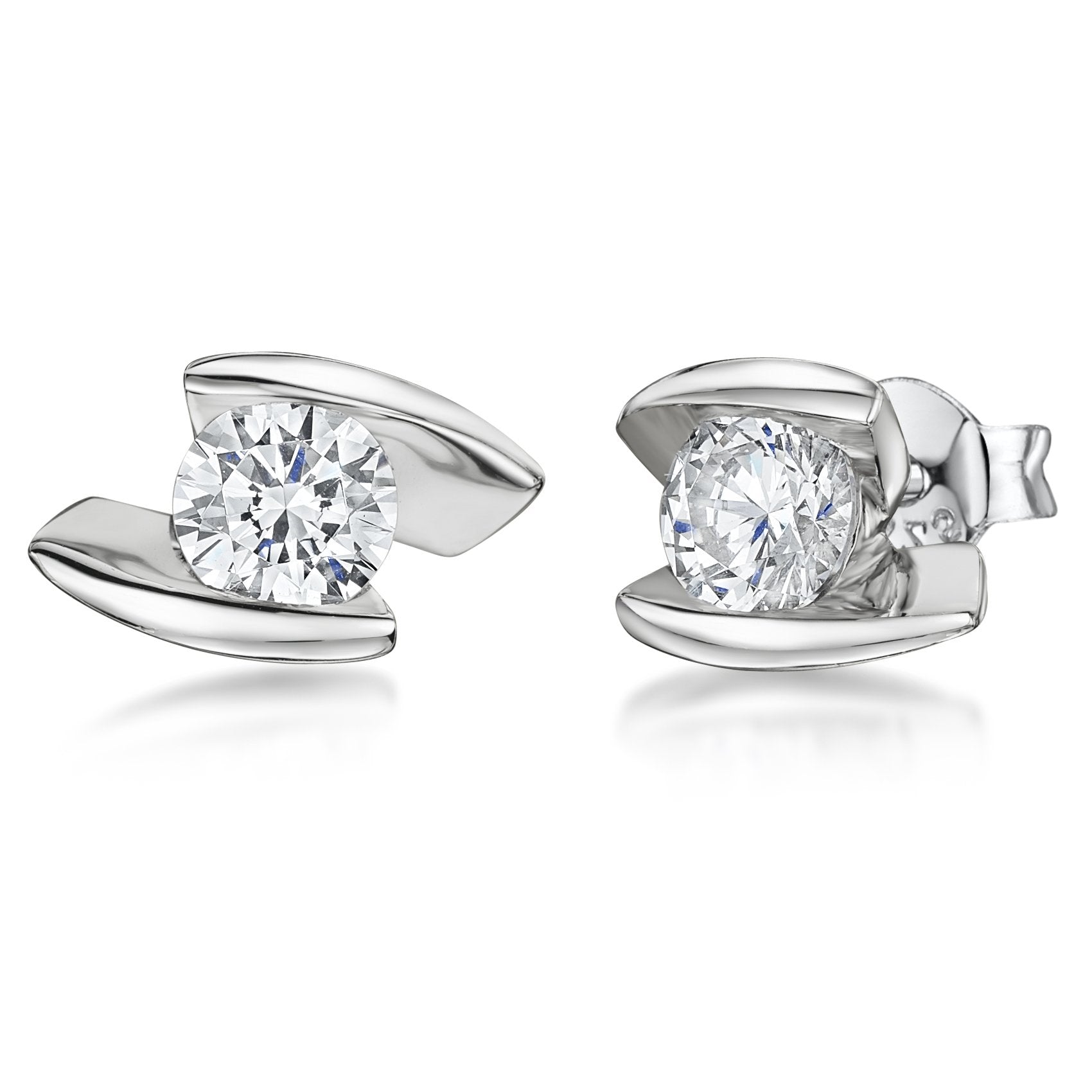 Sterling Silver And Cubic Zirconia  Bar Set Earrings