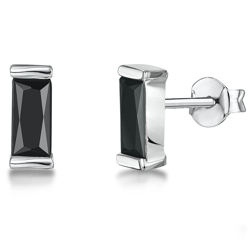 Sterling Silver Rectangular Black Stud Earrings