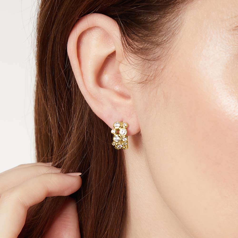 Gold Vermeil Eleven Stone Huggie Bubble Earrings