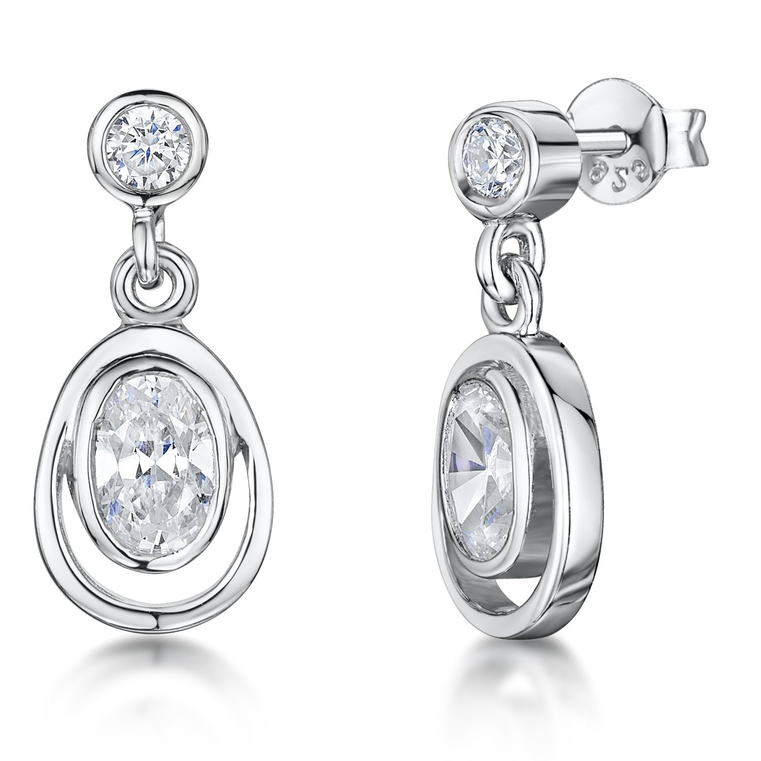 Sterling Silver Oval Cubic Zirconia Drop Earrings