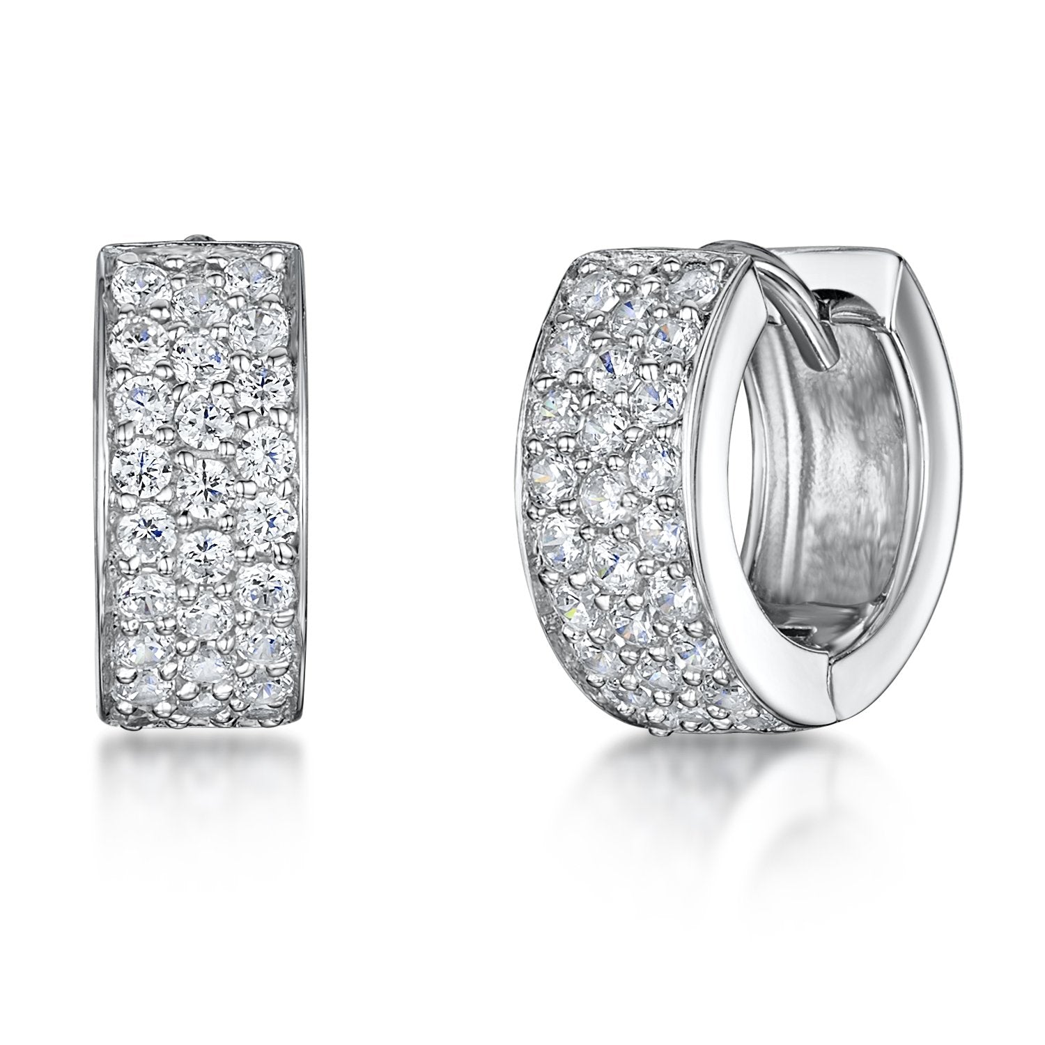 Sterling Silver Earrings- 'Huggie' Style -3 Rows of Pave Set With Cubic Zirconias- JOOLS By Jenny Brown