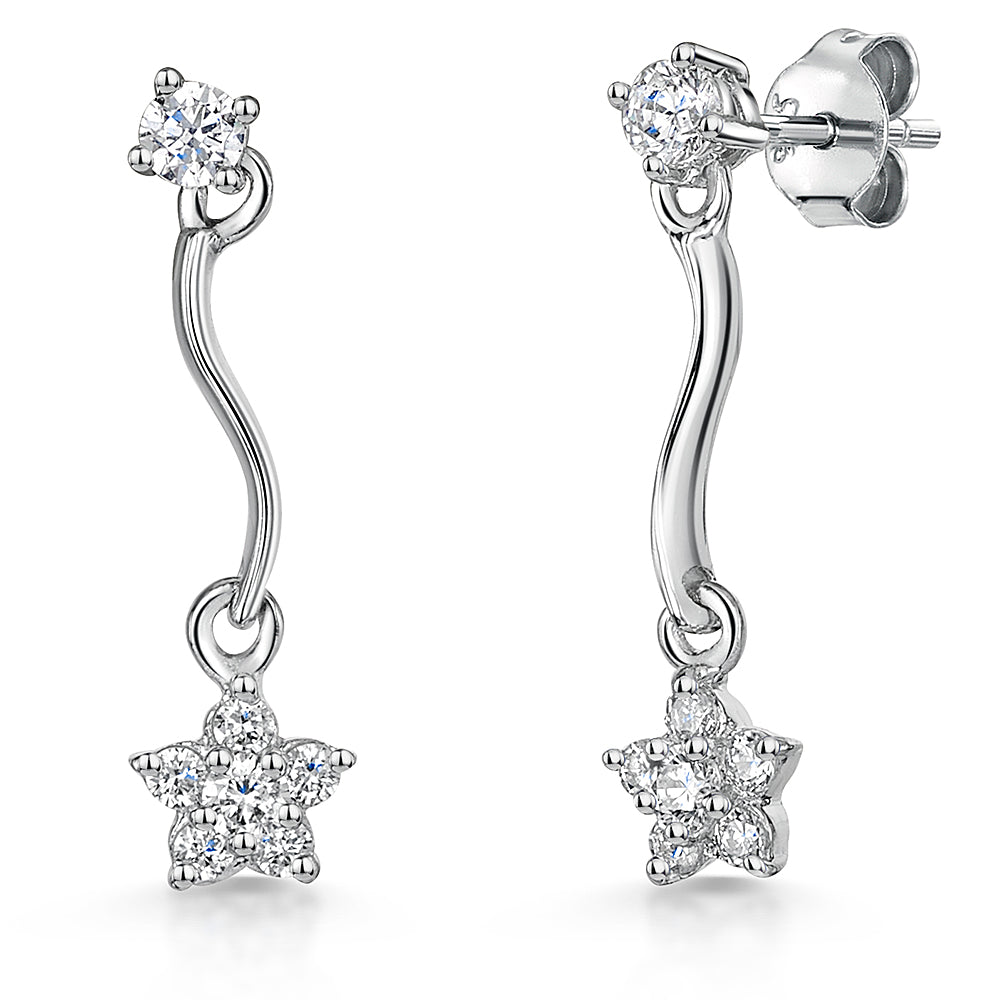 Sterling Silver Star Flower Drop Earrings