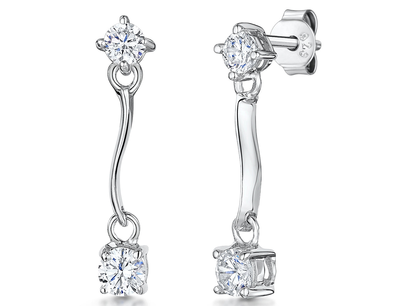 Sterling Silver Drop Earrings With Cubic Zirconia Bale