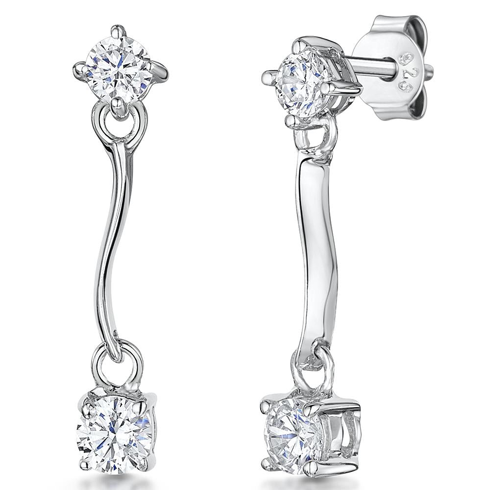 Sterling Silver Drop Earrings With Cubic Zirconia Bale